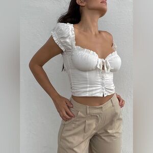 Princess Polly Elouise White Ruffled Crop Top with Puff Sleeves Renaissance